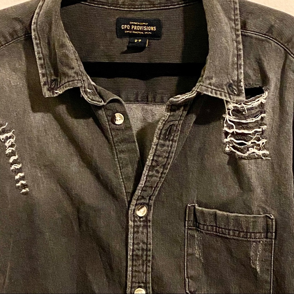 CPO provisions gray denim destroyed shirt EUC - Picture 5 of 15